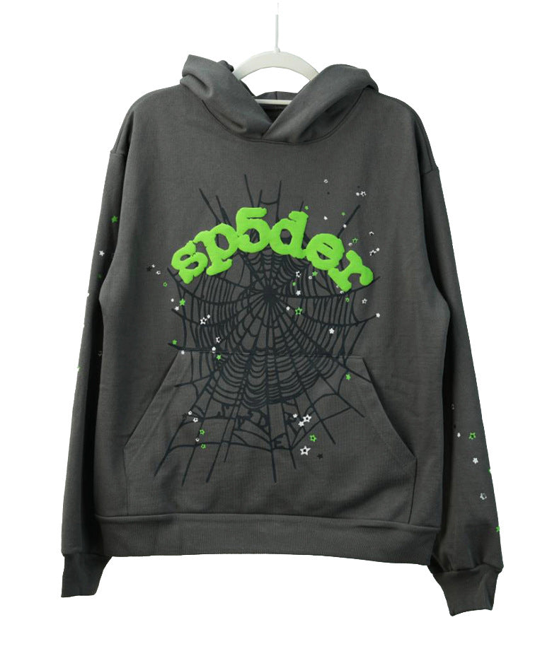Sp5der fleece-lined hoodie with spiderweb print.