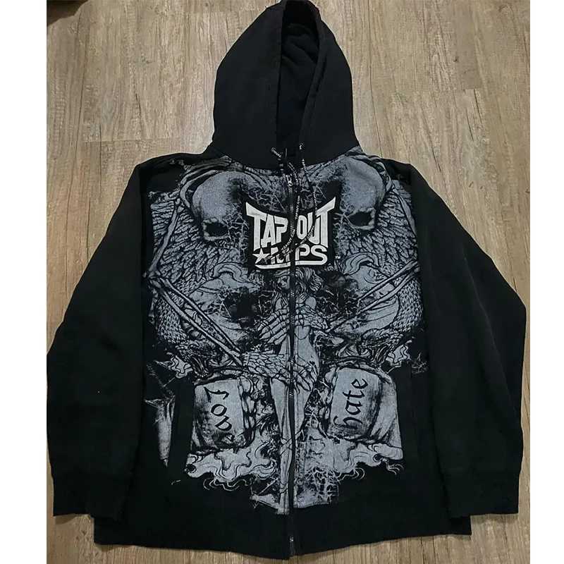 Y2K 90s Retro Graphic Skeleton Zipper Hoodie
