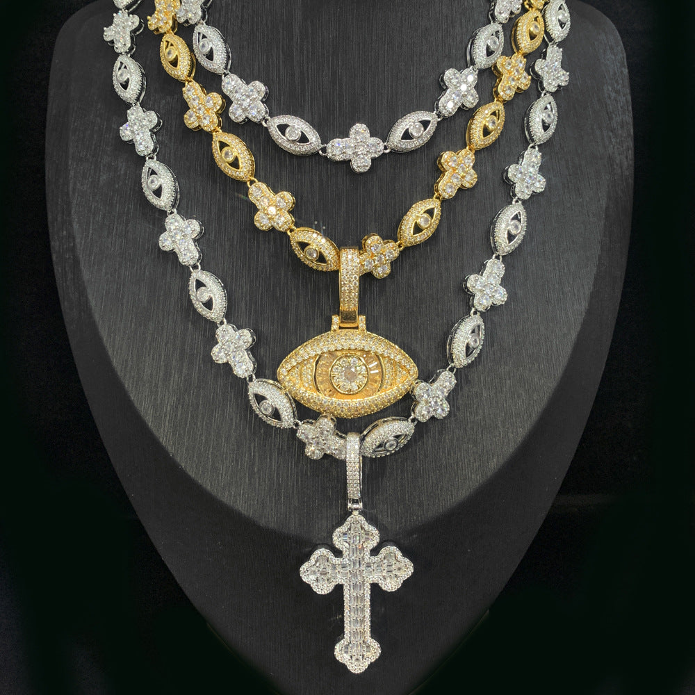 Cross Zircon Eye Pendant Hip Hop Necklace