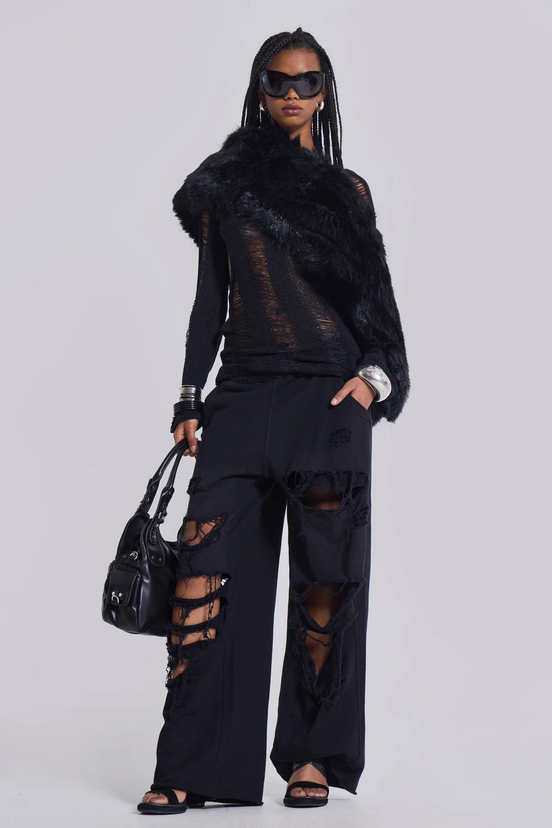 High-street trendy ripped hip-hop wide-leg sweatpants