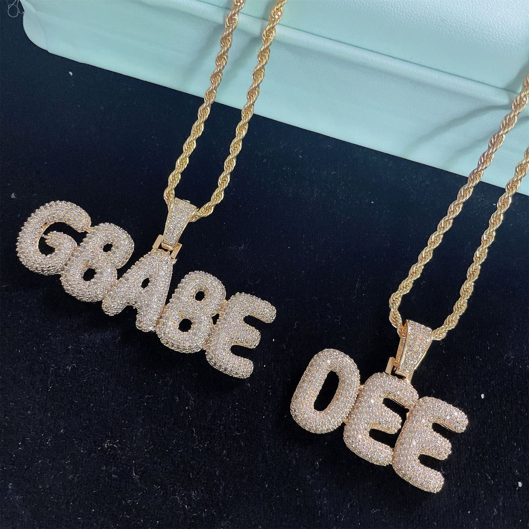 small bubble letter name necklace custom diamond pendant