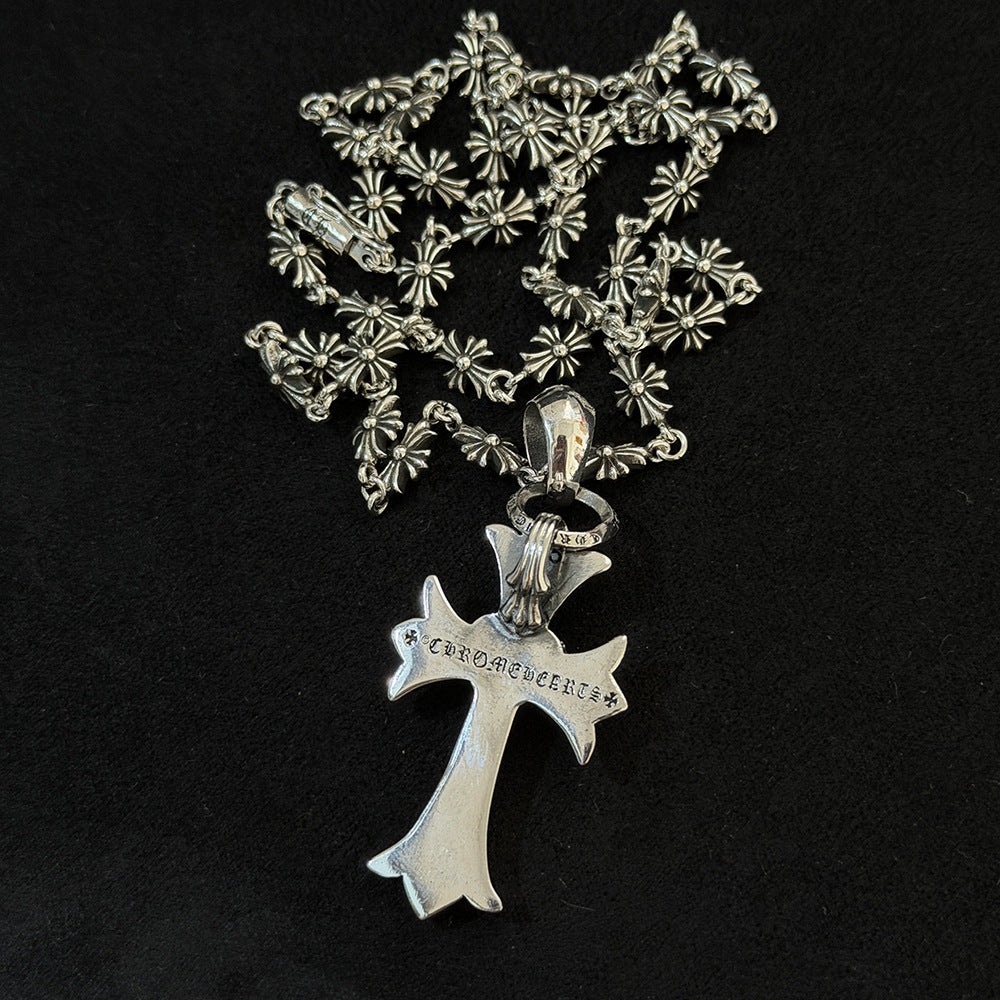 Chrome Hearts white diamond heart-shaped cross pendant
