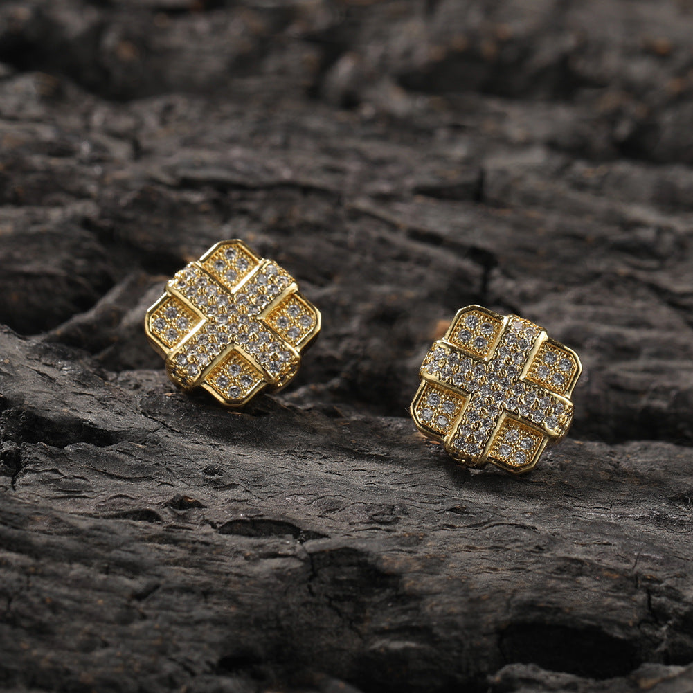 Square cross eight-star and eight-sword diamond Earrings