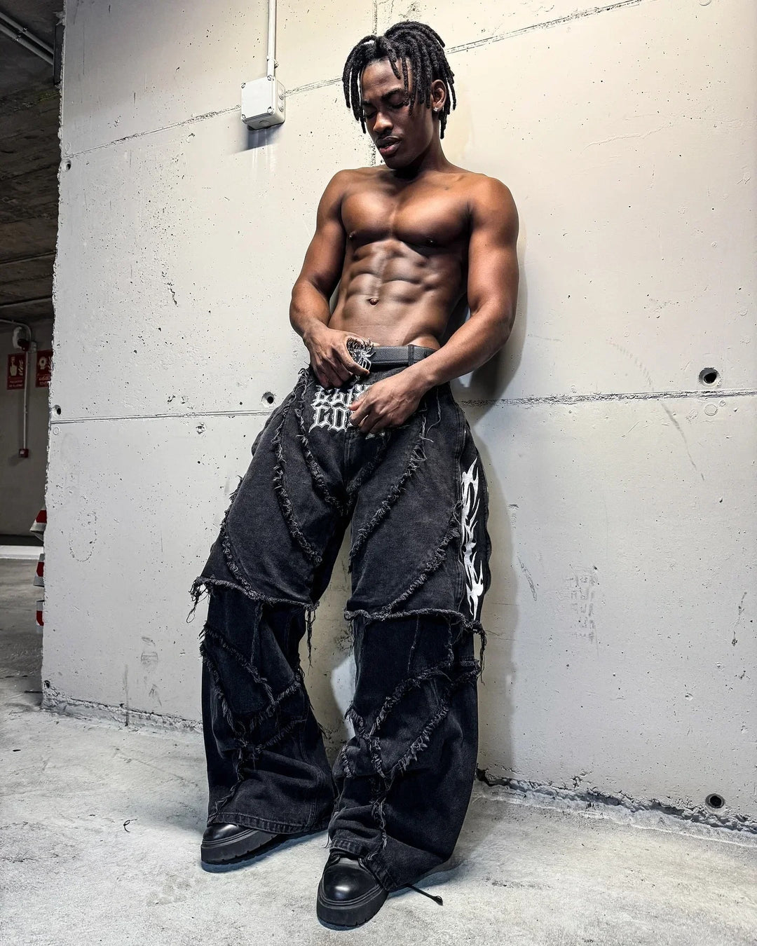 Paneled, Loose-Fit, Embroidered, and Fur-Trimmed Denim Jeans
