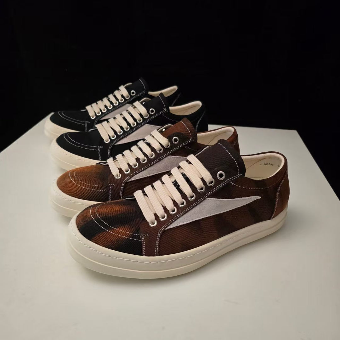 Calfskin Low-Top Skate Shoes Round Toe Flat Heel