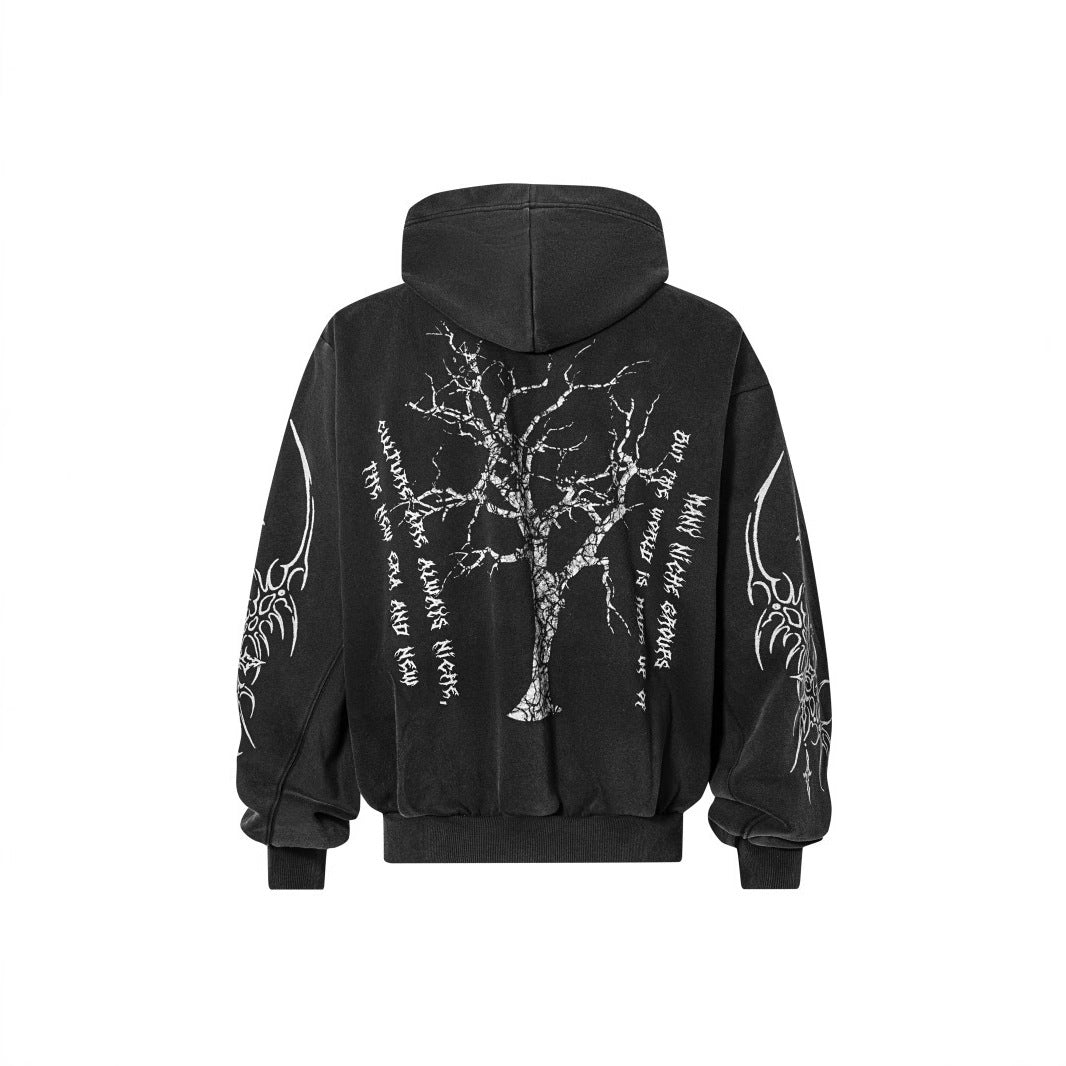 07 Dark style embroidered zip-up hooded sweatshirt