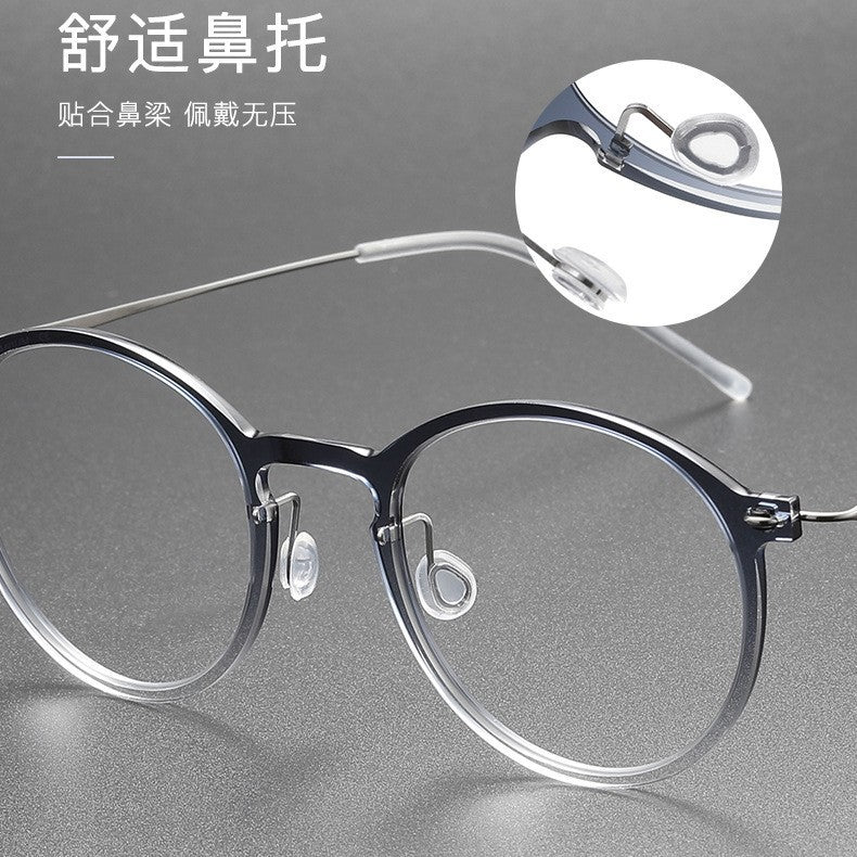 Clear Round Eyeglasses with Titanium Temples
