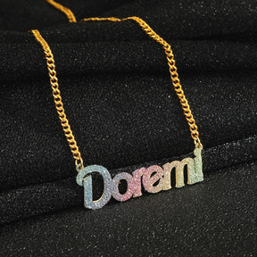 Colorful Name Necklace DIY Titanium Steel Glitter Pink Pendant