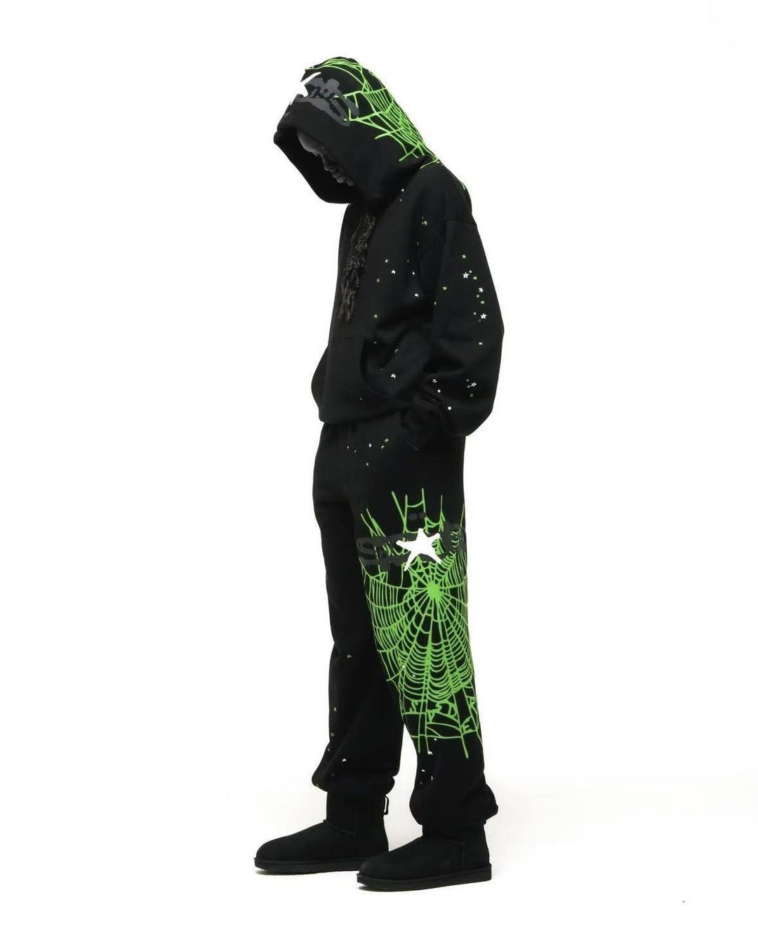 Sp5der patterned beaded 555555 hoodie and trousers