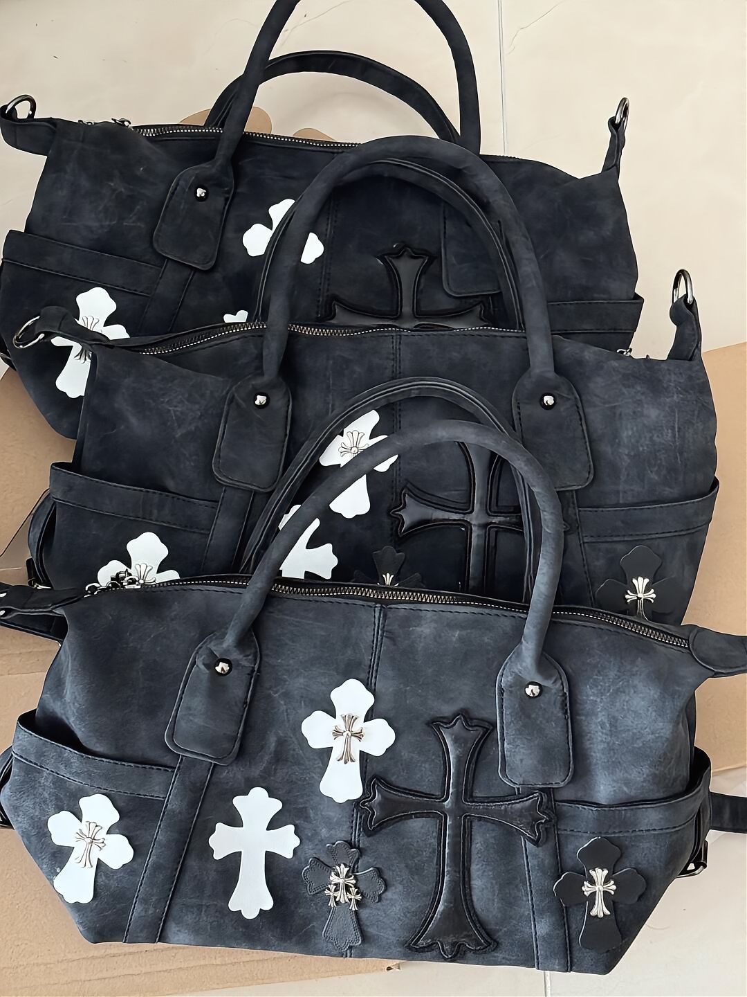 Chrome Hearts Black and White Patchwork Travel Bag