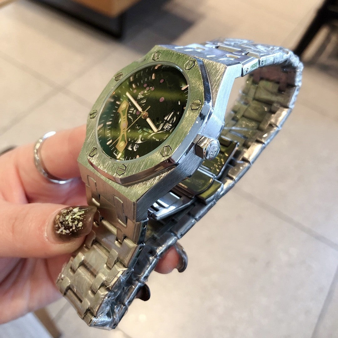 Hexagonal Steel Bracelet Watch with Mechanical Skeleton Dial