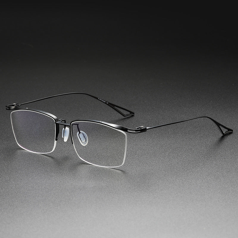 Plain color pure titanium handmade half-rimmed glasses
