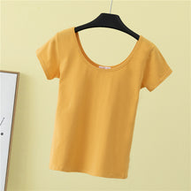 Summer slim fit large U-neck short-sleeved T-shirt