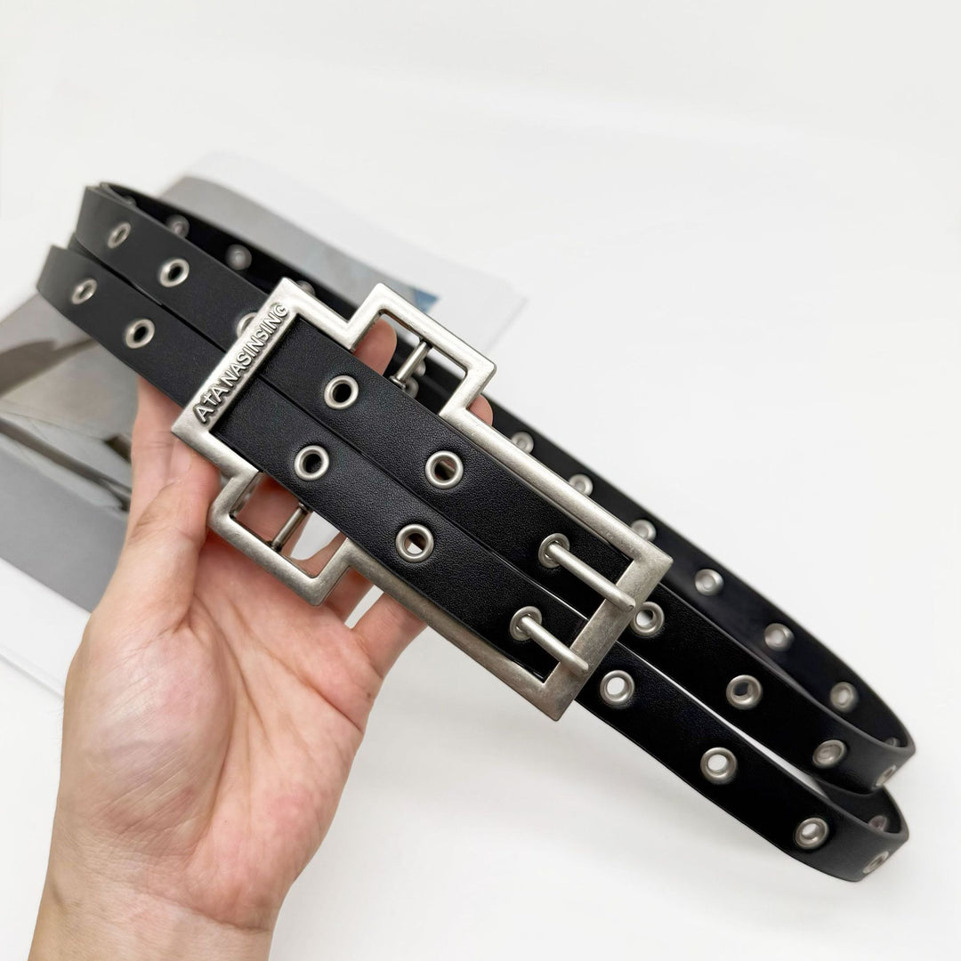 Distressed Cross Buckle Split Leather Belt
