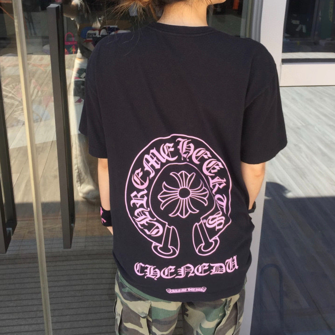 Chrome Hearts Pink Horseshoe Print Short-Sleeve T-Shirt