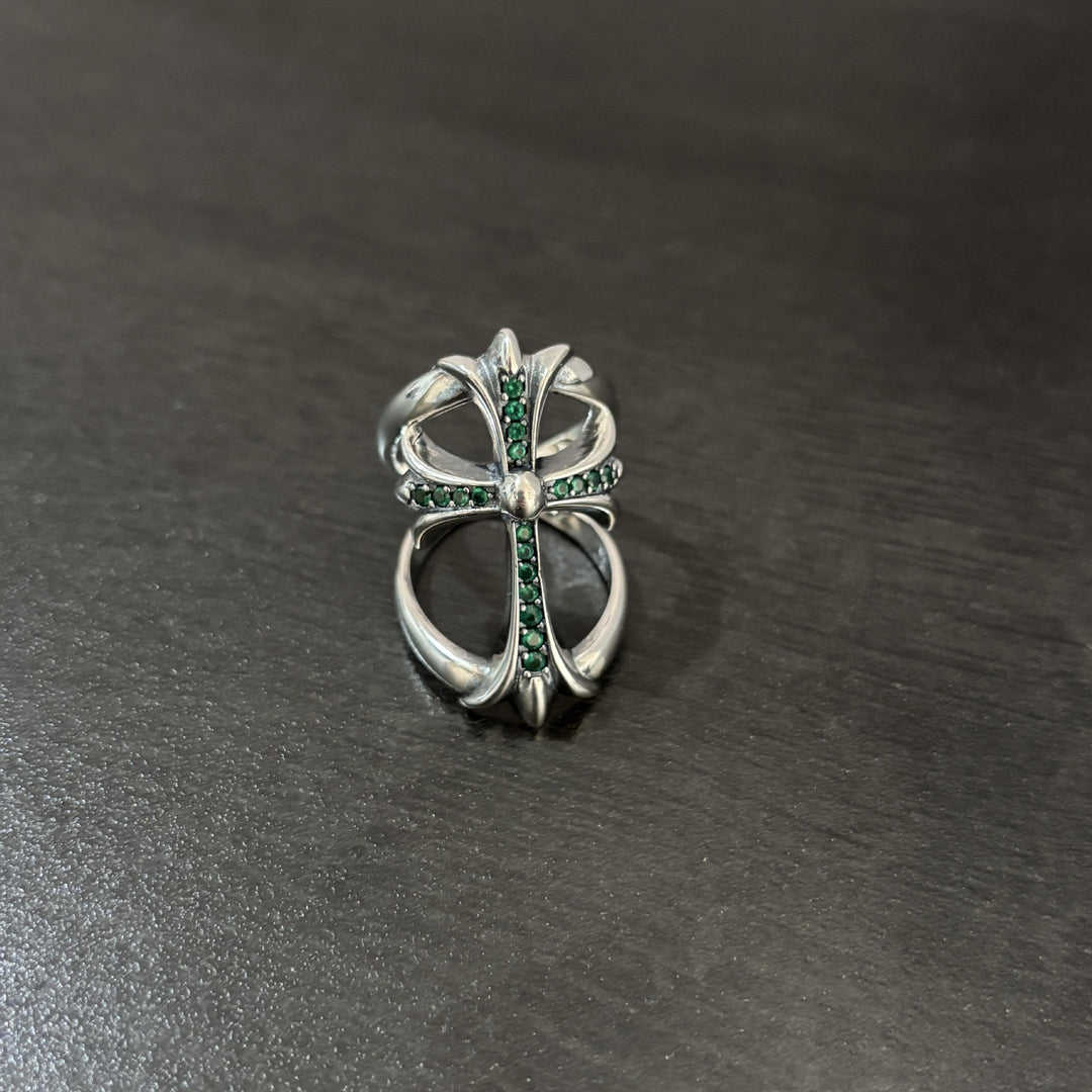 Chrome Hearts Openwork Cross Ring with Diamond Accents