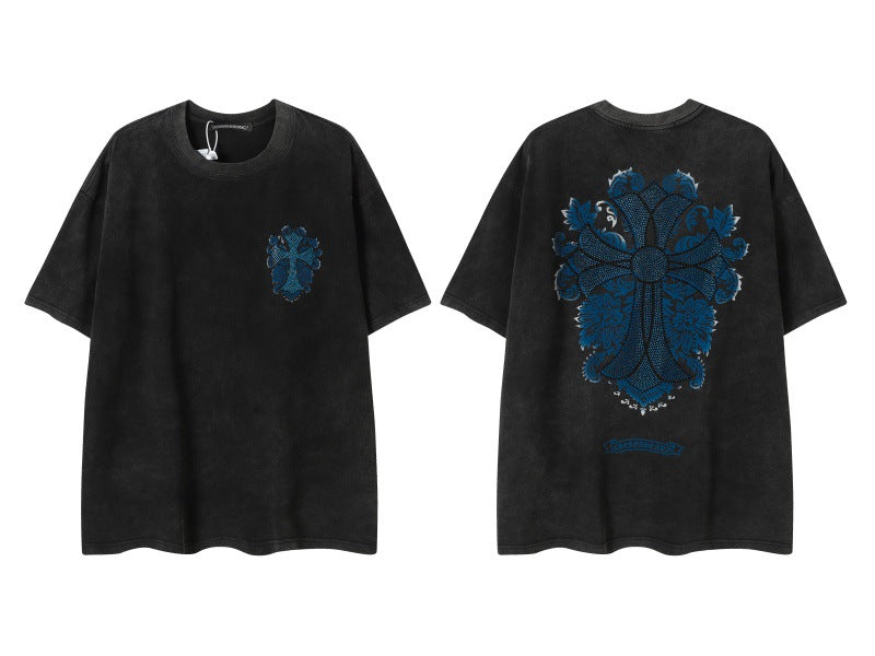 Chrome Heart horseshoe Sanskrit cross fluorescent wings T-shirt