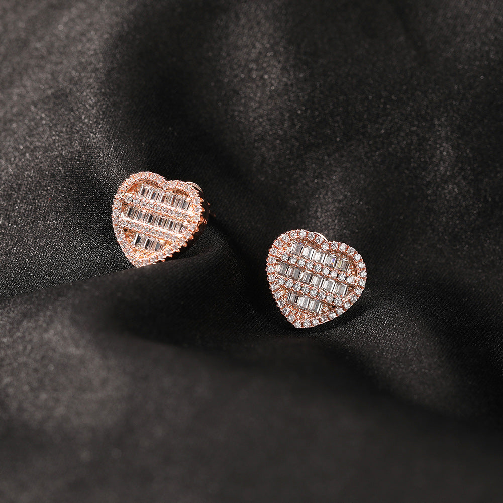 Hip-hop inlaid zircon heart-shaped earrings
