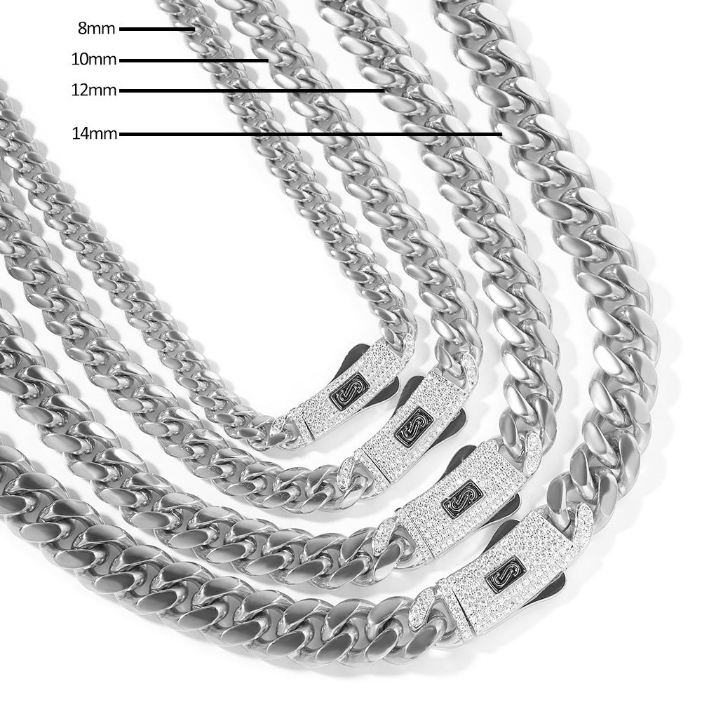 Hip-hop diamond-encrusted clasp smooth Cuban chain