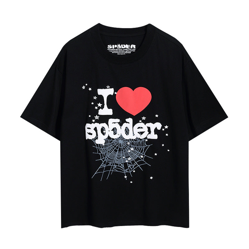 Sp5der foam letter 555 spider web print short-sleeved T-shirt