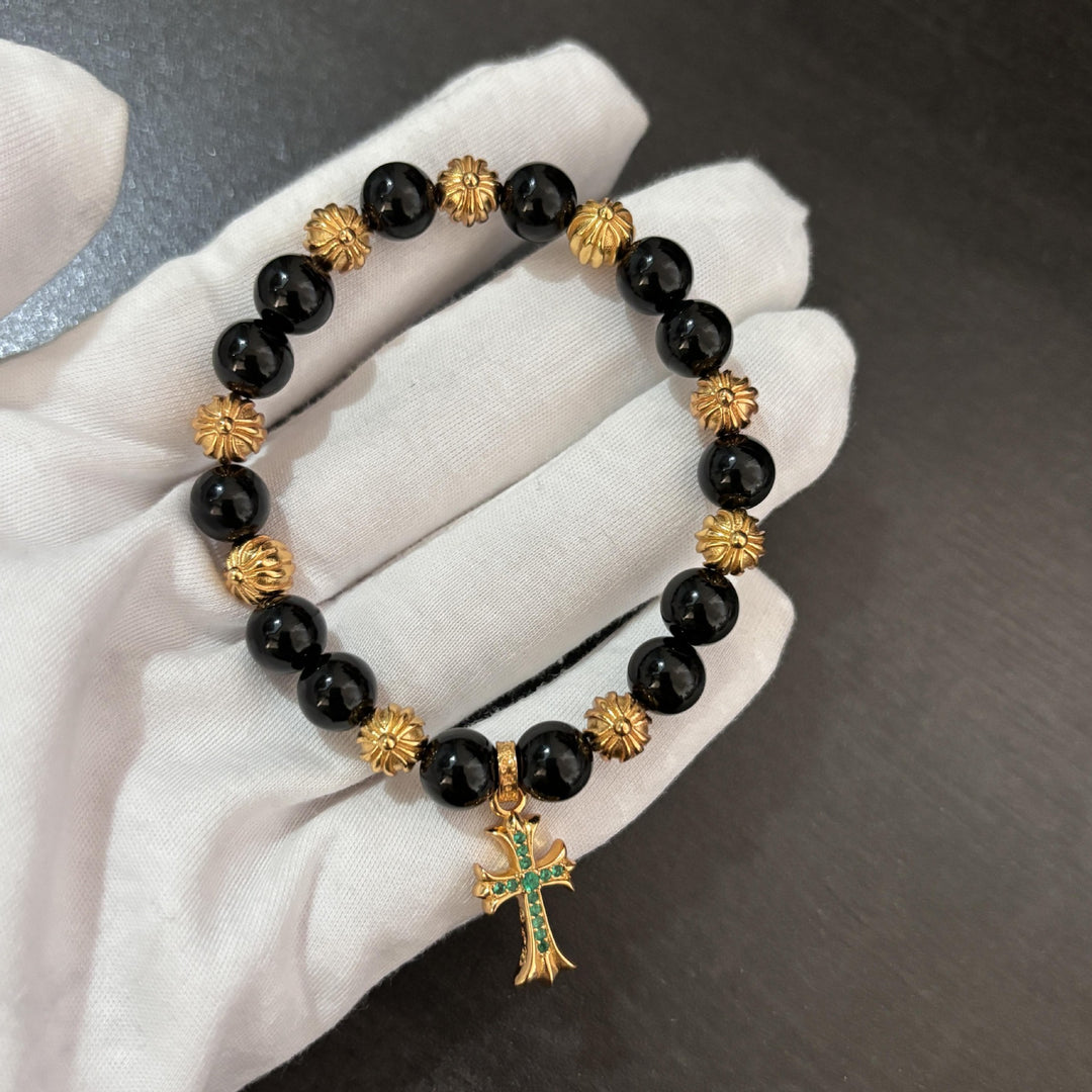 Chrome Hearts Gold Diamond Cross Bracelet