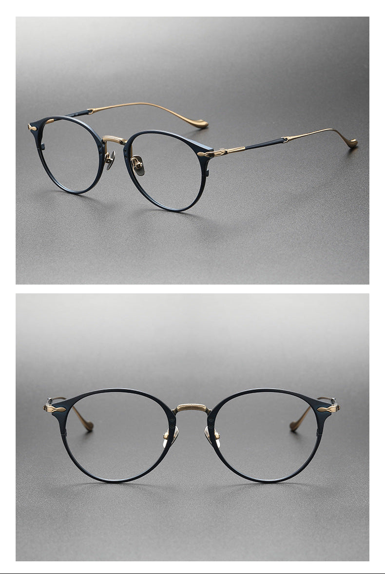 Retro Round Glasses Two-Tone Titanium & Acetate Frame