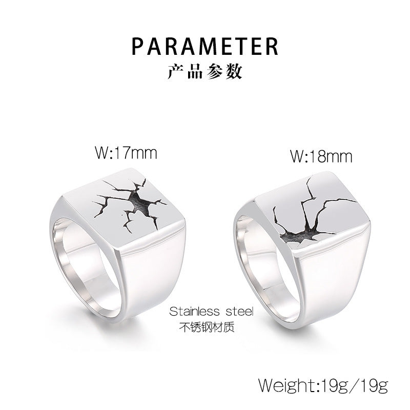 Crackled design round stainless steel wide face thumb ring
