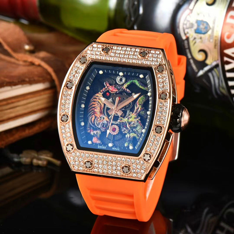 Tonneau-Shaped Water-Resistant Watch with Dragon & Tiger Totems