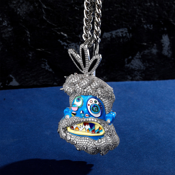 Diamond-studded colorful dripping oil cartoon head hip-hop pendant necklace wholesale