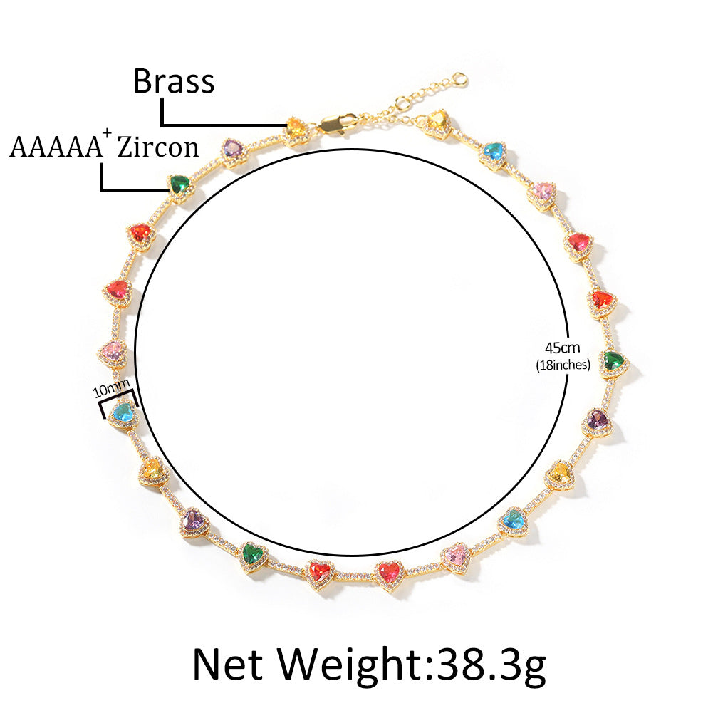 Hip-hop colorful heart-shaped adjustable bracelet and necklace