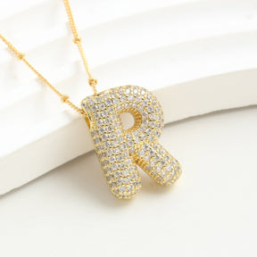 Bubble Initial Necklace 14k Gold Plated Cubic Zirconia