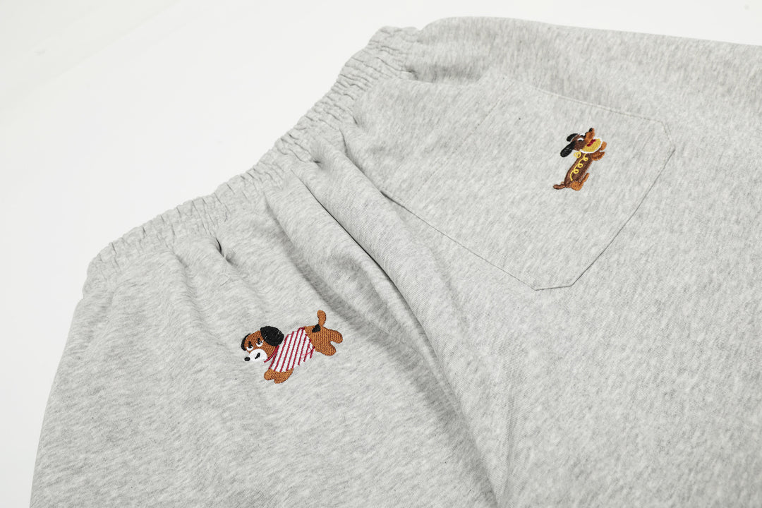 Cartoon Dog Print Straight-Leg Trousers Curved-Cut Casual Pants