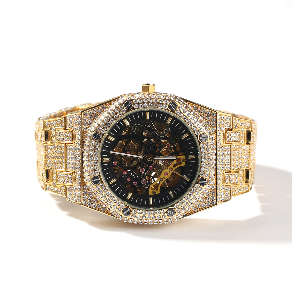 Hip Hop Full Diamond Skeleton Mechanical Watch