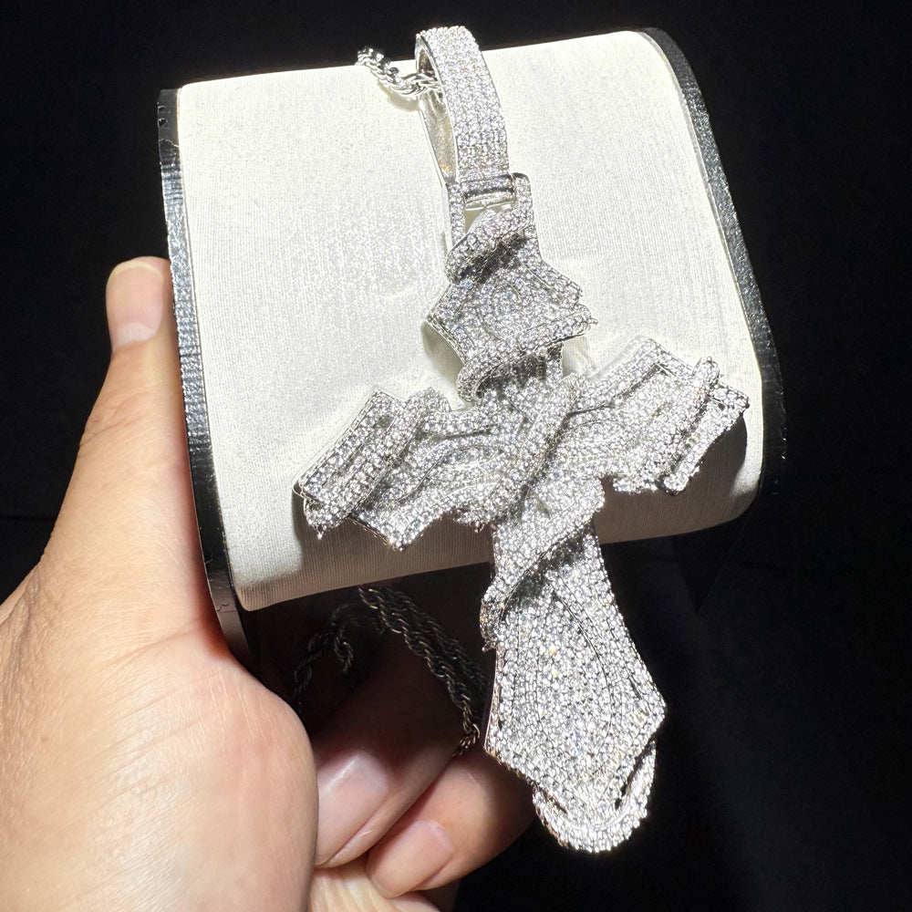 Hip-hop full diamond thorny cross necklace