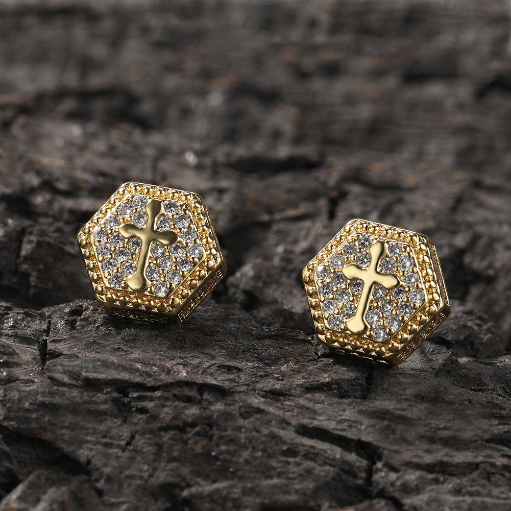 Square cross eight-star and eight-sword diamond Earrings