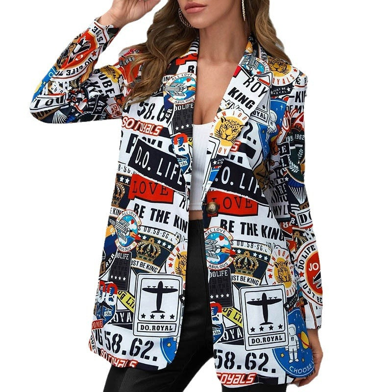 Printed slim fit mid-length jacket