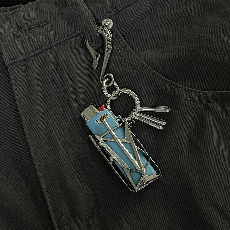 Punk Style Metal Heavy-Duty Lighter Case Keychain