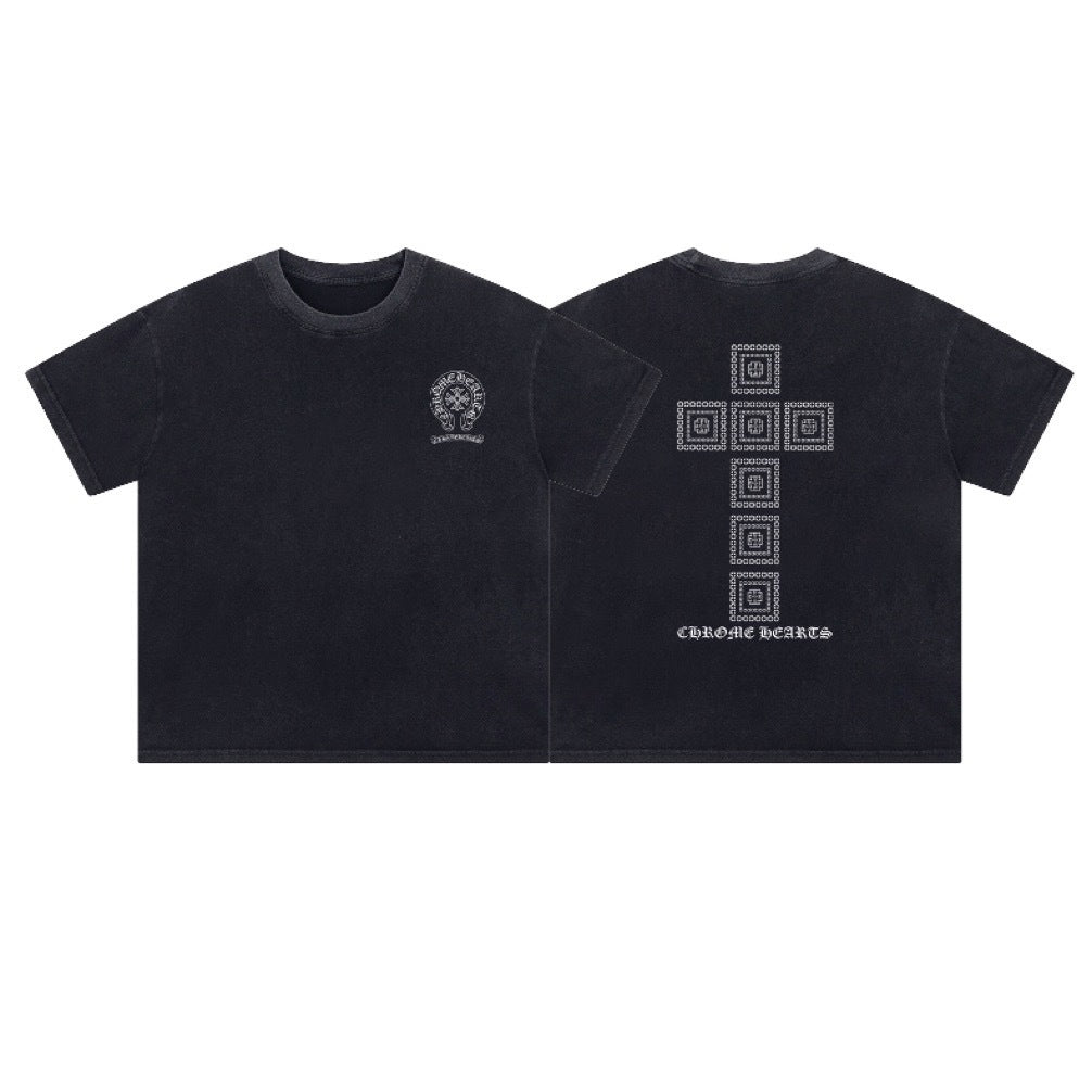 Chrome Hearts Summer Embroidery Print Cotton T-Shirt Short-Sleeve