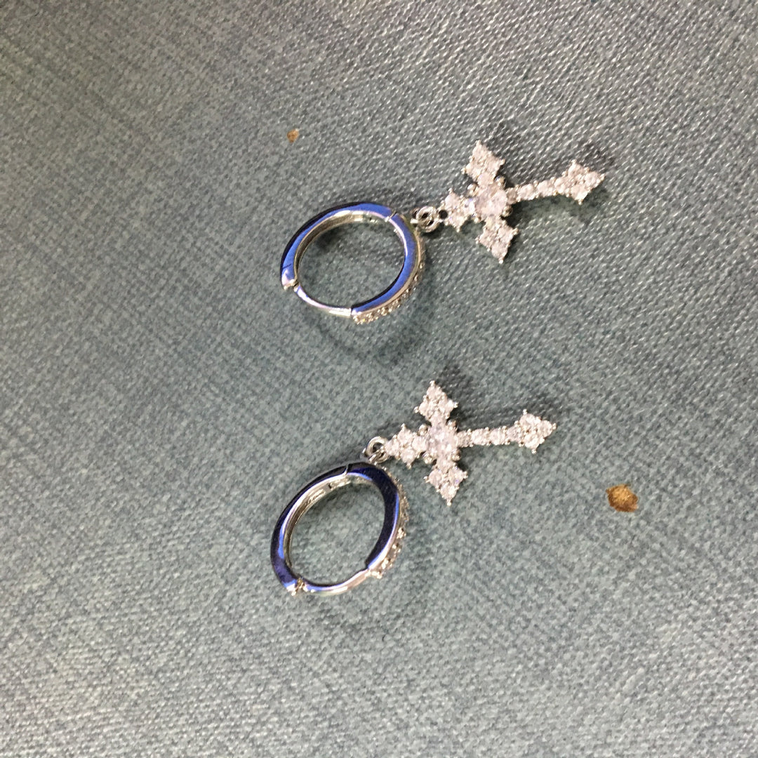 Hip-hop cubic zirconia cross earrings