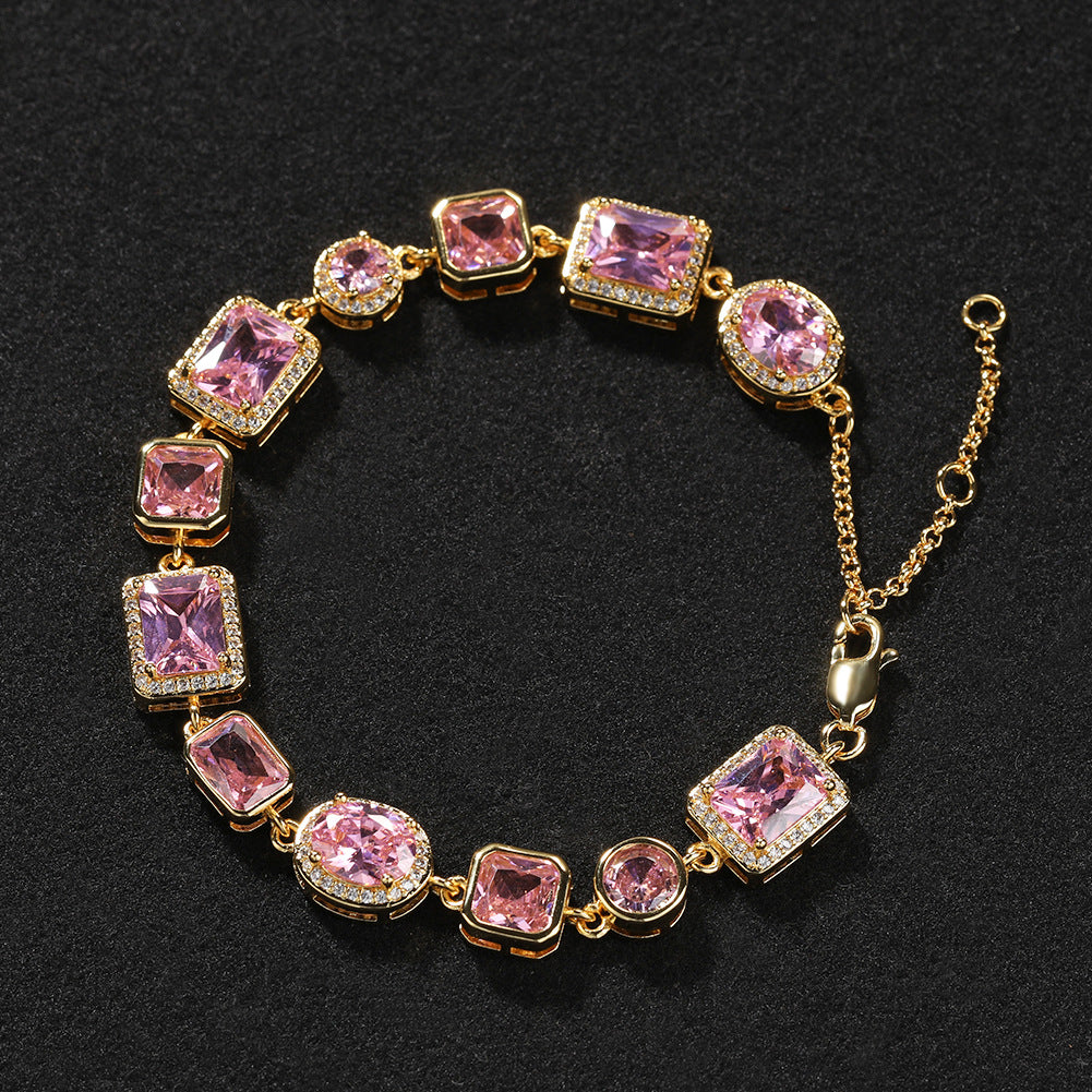 Hip-hop pink gemstone bracelet