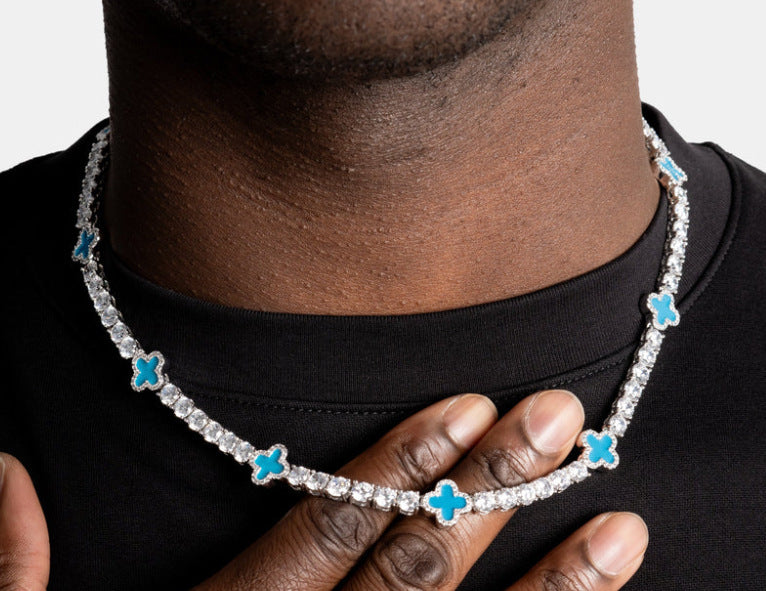 Hip-hop four-leaf clover diamond tennis chain necklace bracelet