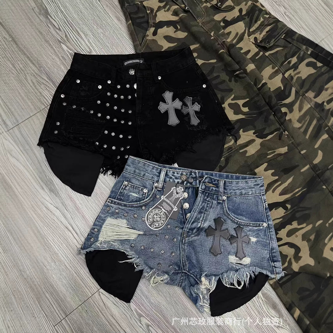 Chrome Hearts Cross Rivet Design Hip Hop Shorts