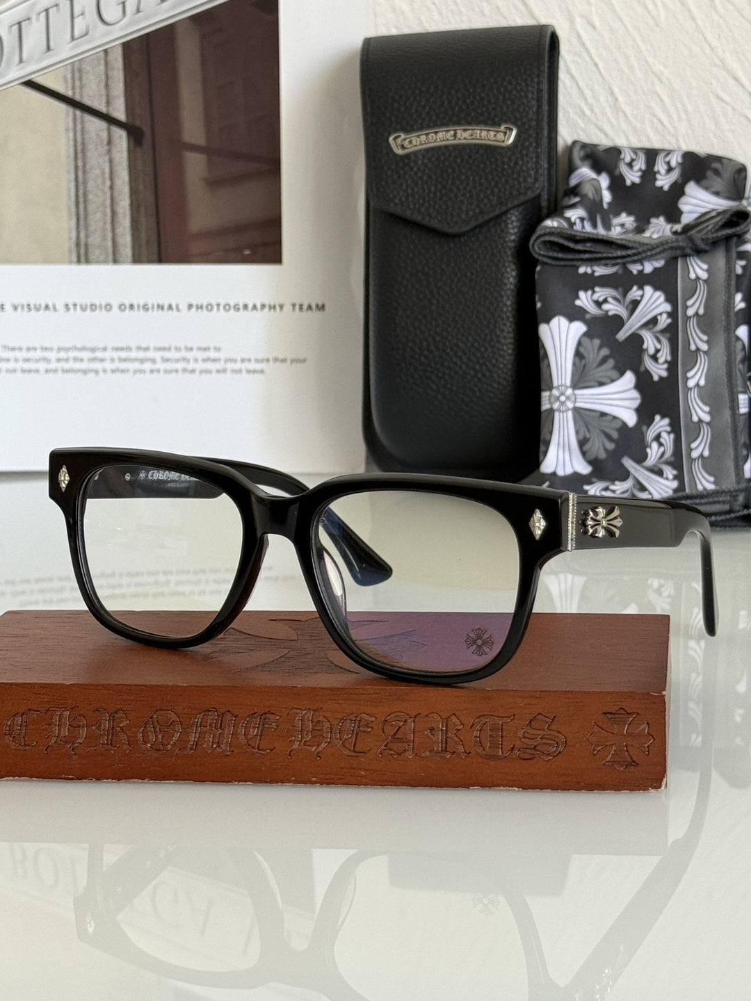 Chrome Hearts BOFFICER square frame glasses with cross pattern