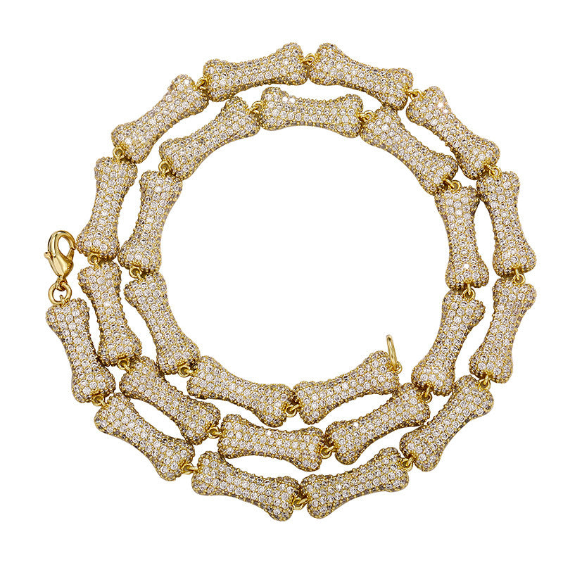 9mm Full Zircon Hip Hop Bone Necklace