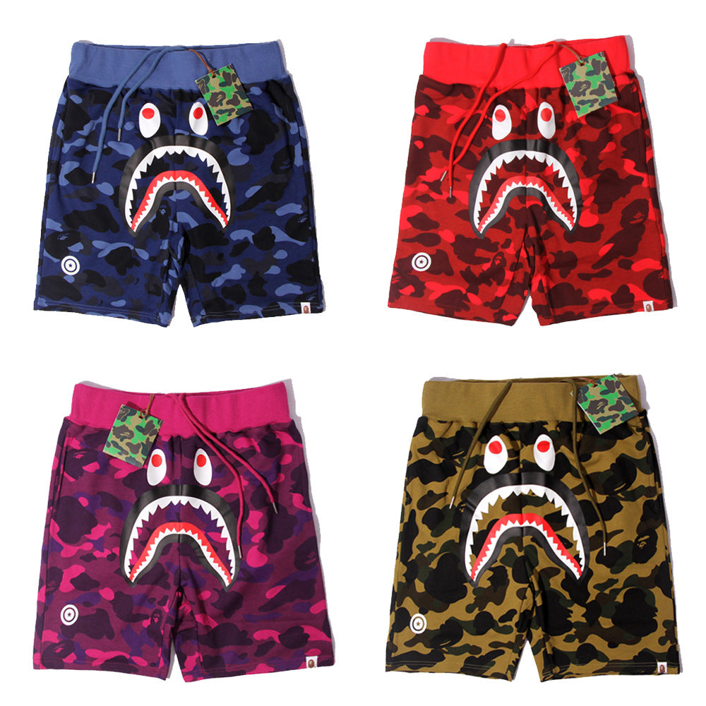 BAPE camouflage letter shark shorts five-point casual pants