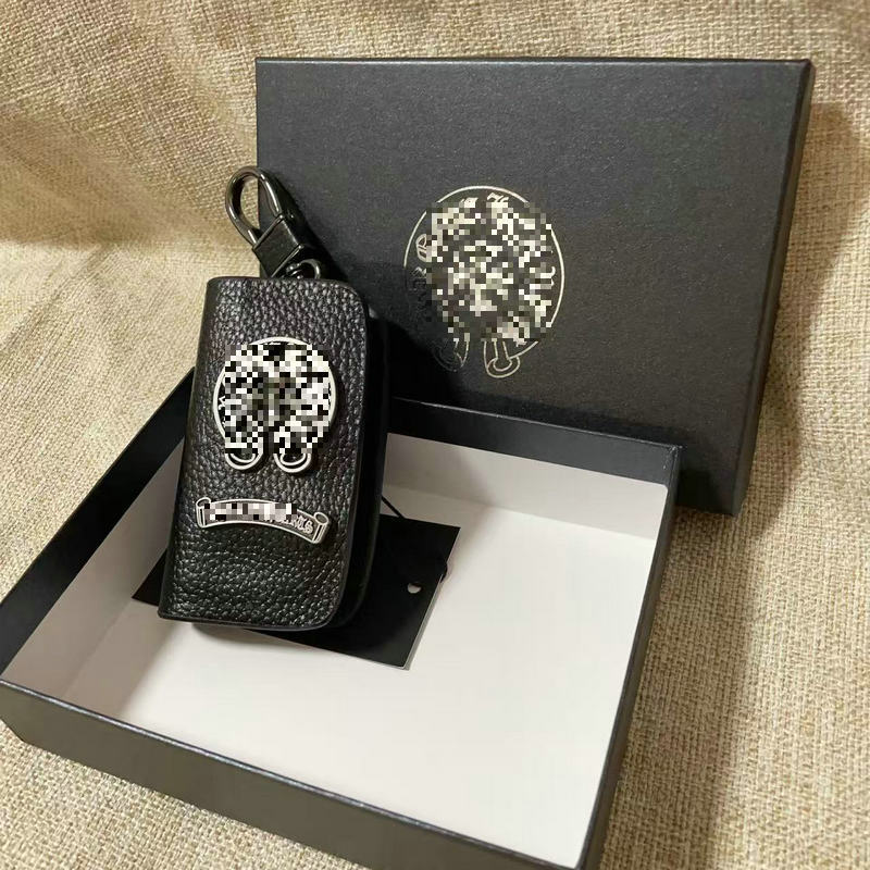 Chrome Hearts Genuine Leather Zipper Cross Key Case