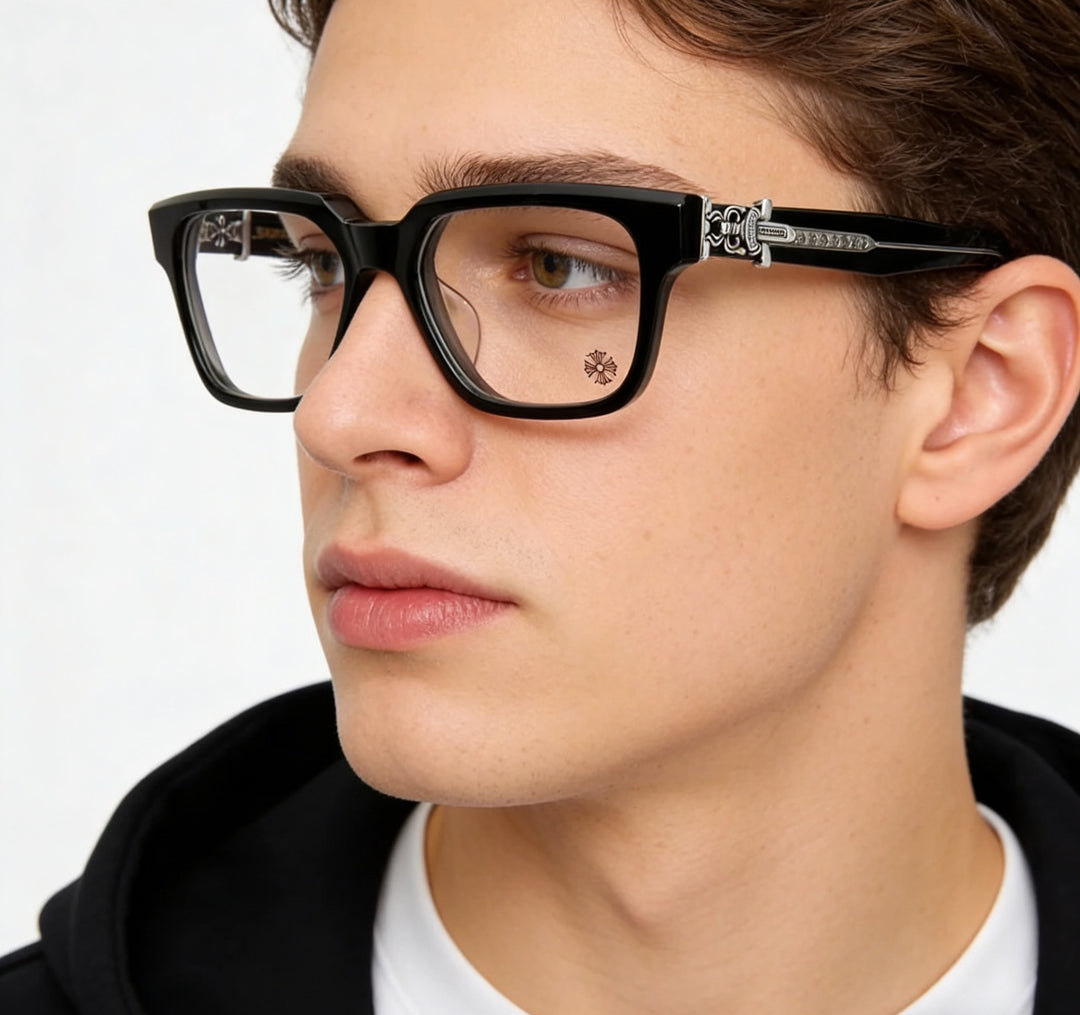 Chrome Hearts exquisitely carved pattern large-frame eyeglasses