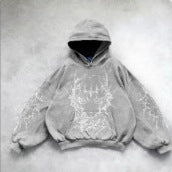 Printed zip-up cardigan hoodie