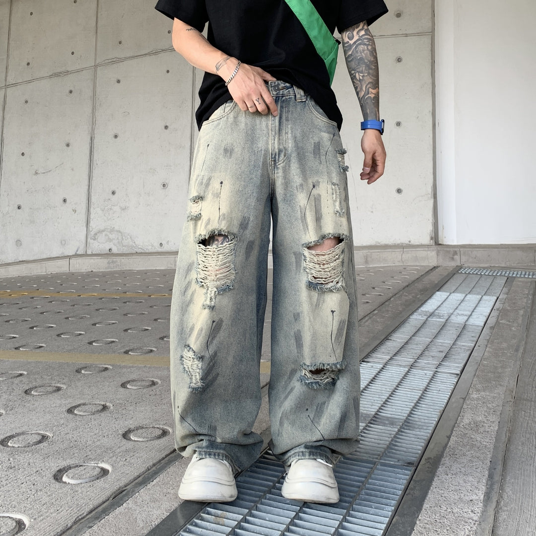 Wasteland-Style Distressed Loose-Fit Scythe Cut Jeans