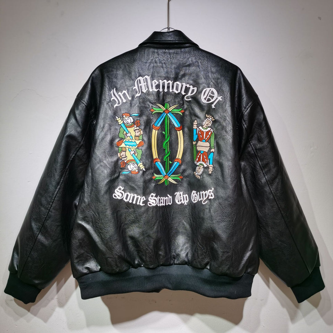 Biker Leather Jacket featuring King and Queen of Spades Motifs